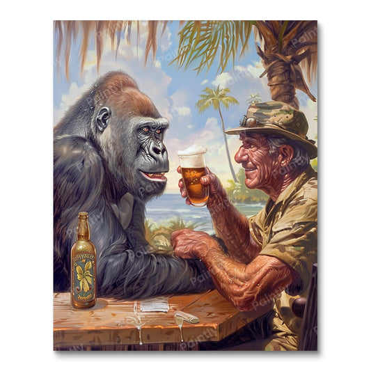 Gorilla Catching Up Over a Beer  (Paint by Numbers)