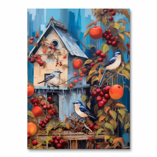 Birdhouse and Blue Birds (Diamond Painting)