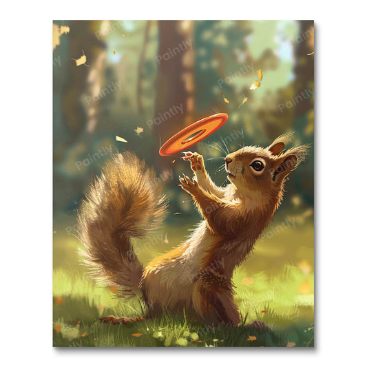 Squirrel Playing Frisbee (Paint by Numbers)