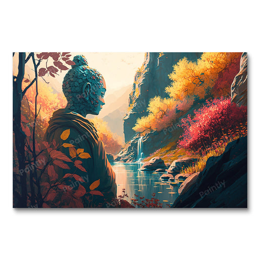 Buddhist Statue by the Serene River (Paint by Numbers)