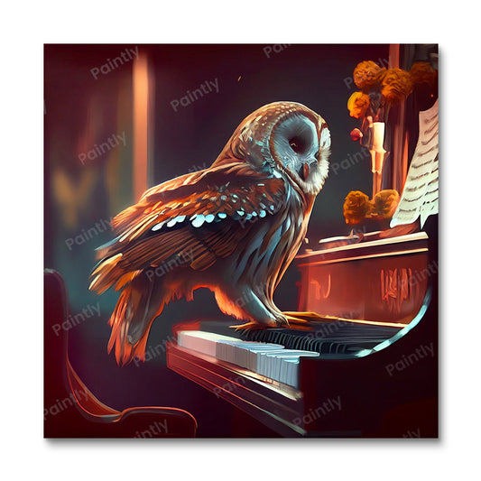 Owl Playing the Piano I (Diamond Painting)