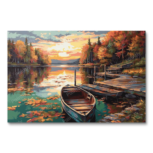 Boat Amidst Autumn Splendor (Diamond Painting)