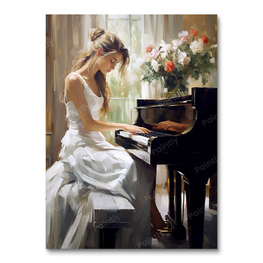 Girl Playing the Piano (Paint by Numbers)